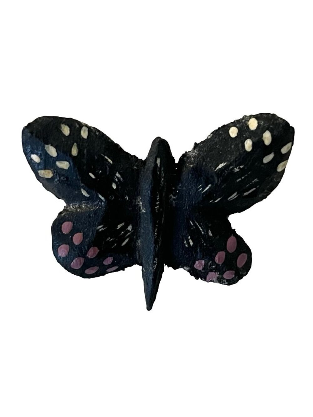 Vintage Hand Painted Wooden Butterfly Brooch Folk Art Black Butterfly Pin Signed